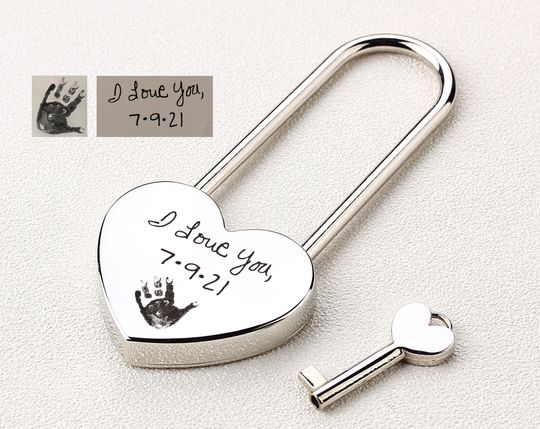 Personalized Love Lock, Lock for Love, Engraved Heart Padlock with Key, Valentine's Day Love Lock