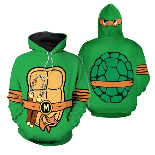 Discover Michelangelo Turtle 3D Full Over Print Hoodie, Halloween Costume Ninja Turtle 3D