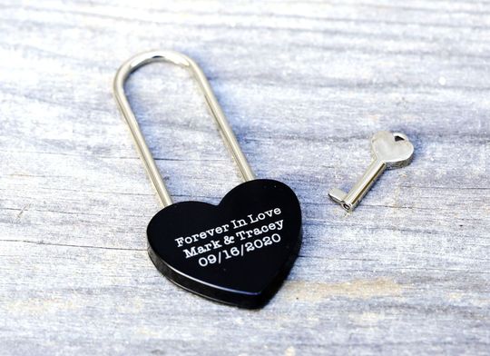 Love Lock, Heart Lock, Custom Lock, Black Heart Love Padlock With Key, Personalized Padlock