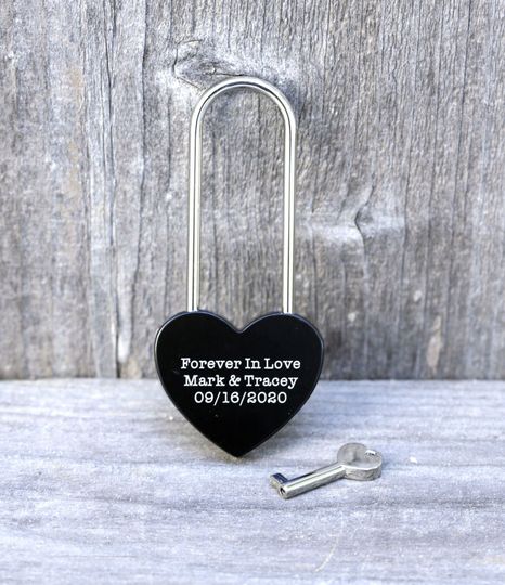 Discover Love Lock, Heart Lock, Custom Lock, Black Heart Love Padlock With Key, Personalized Padlock