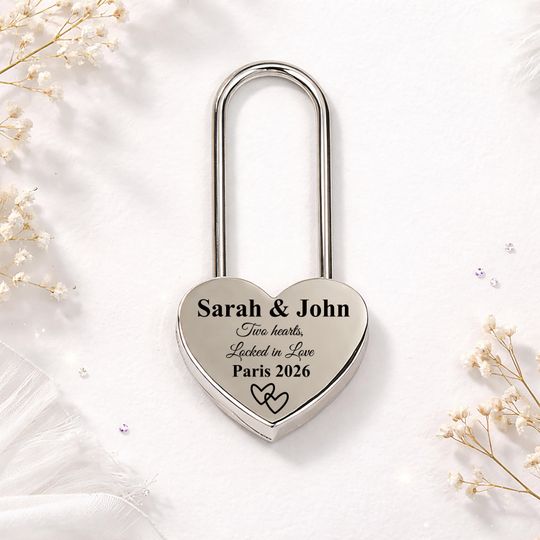 Personalized Silver Love Lock, Engraved Padlock for Paris Bridge Keepsake