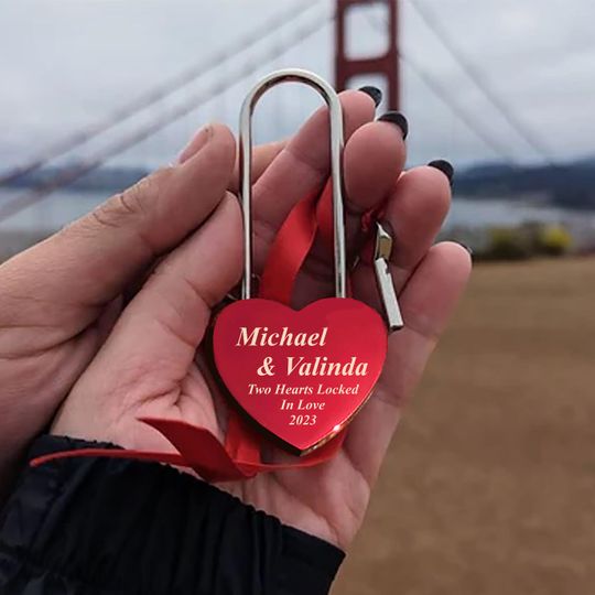 Discover Custom Engraved Red Love Lock, Personalized Heart Padlock Engagement, Wedding or Anniversary Gift