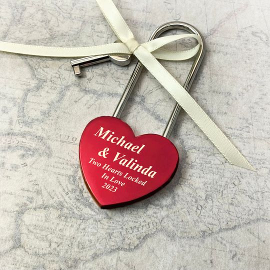 Discover Personalized Red Heart Love Lock  Custom Engraved Padlock for Weddings & Anniversaries