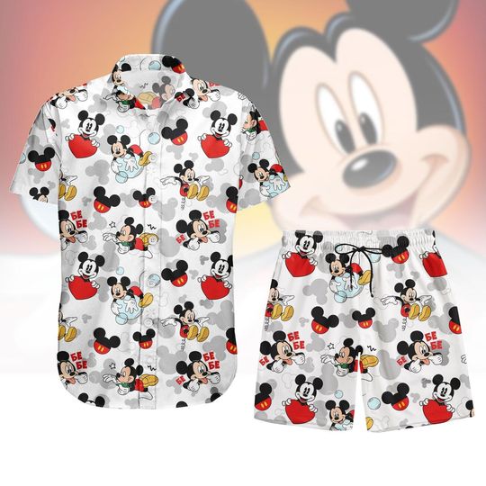Discover Vintage Mickey Mouse Hawaiian Shirt and Beach Shorts for Men, Family Vacation Outfit 2026