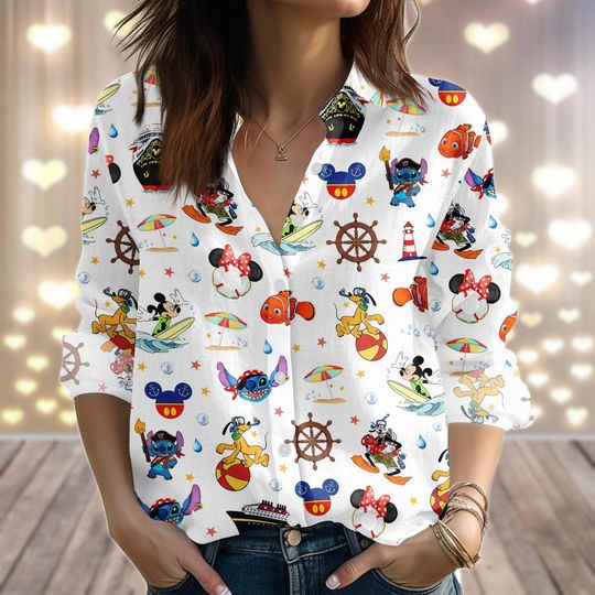 Discover Mickey & Friends Cruise Linen Look Women's Blouse
