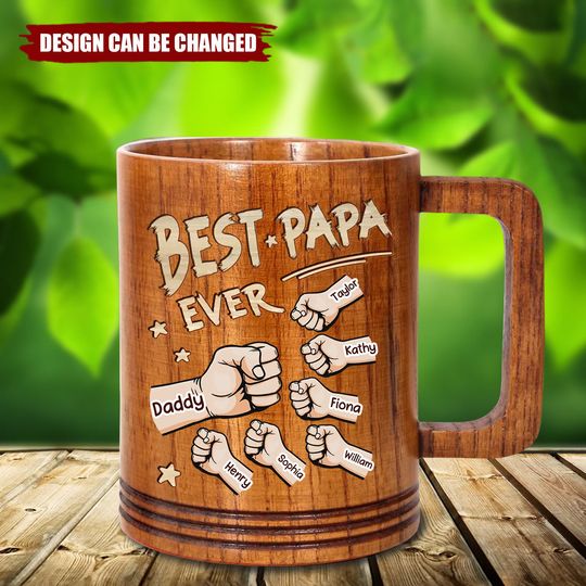 Built On Fist Bumps & Love - Family Personalized Custom Wooden Mug - Father's Day, Gift For Dad, Grandpa
