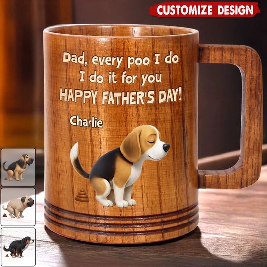 Pooping With Love, Just For You - Dog Personalized Wooden Mug - Father's Day Gift For Dad