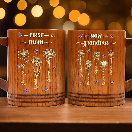 First Mom Now Grandma - Personalized Wooden Mug