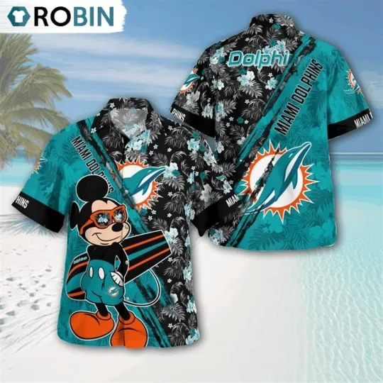 Discover Miami Football Mickey Mouse Floral Short Sleeve Hawaiian Shirt