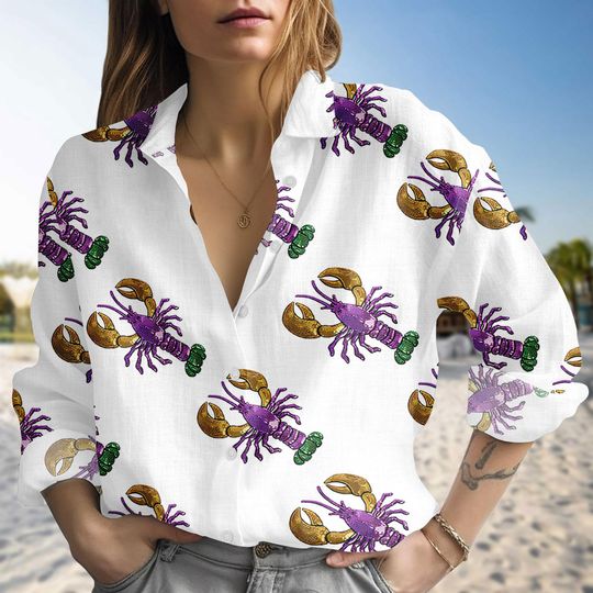 Discover Louisiana Crawfish Blouse Shirt, Mardi Gras Crawfish Women Shirt, Mardi Gras Shirt For Her, Carnival Fan Shirt, Gift For Her