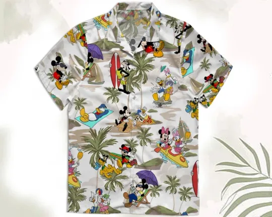 Discover Disney Mickey Friends Summer Beach Palm Tree Hawaiian Shirt