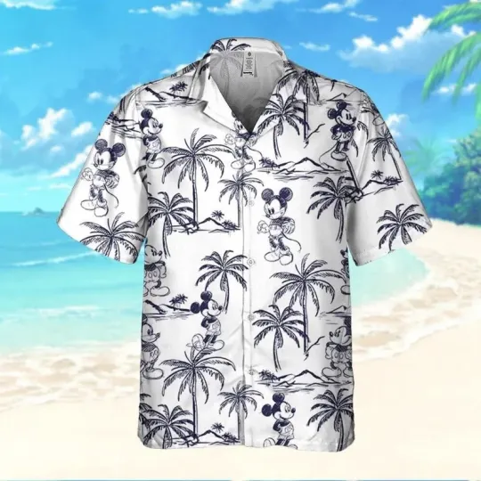 Discover Disney Mickey Skecth Summer Tropical Palm Tree Hawaiian Shirt