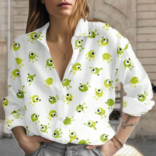 Discover Monsters Blouse Shirt, Mike Monster Button Women Shirt, Monster University Women Top, Women Blouse Top, Disney Trip Outfit, Gift for He
