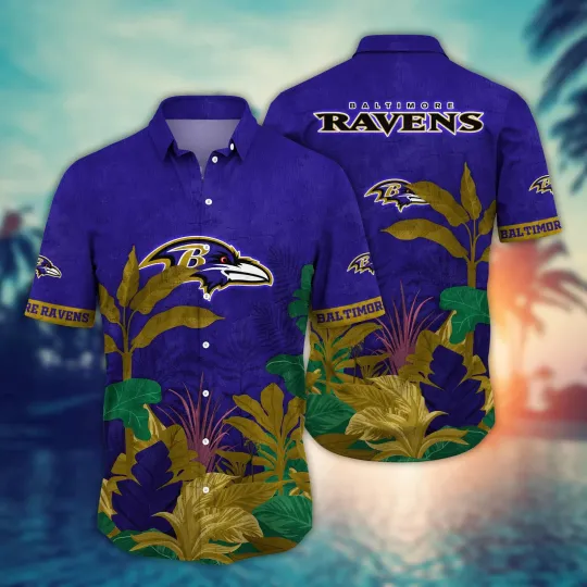 Discover Baltimore Football Short Sleeve Button Up Sunlit Aloha Hawaiian Shirt