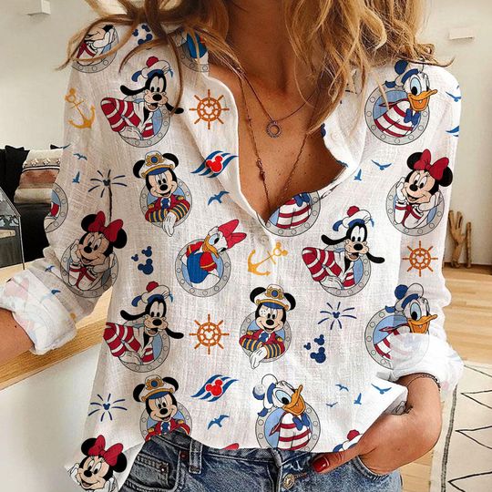 Discover Mickey Minnie Pluto Goofy Donald Daisy Cruise Time Line Destiny Women's Casual Shirt, Button Up Shirt, Disney Vintage Shirt