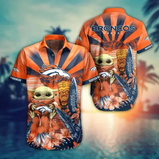 Discover football Denver Broncos Tiki Sunrise Baby Yoda Hawaiian Shirt
