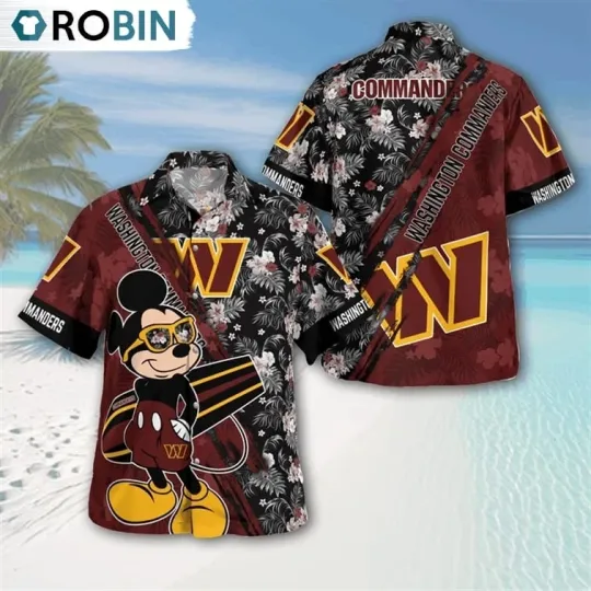 Discover Washington Football Mickey Mouse Floral Short Sleeve Hawaiian Shirt
