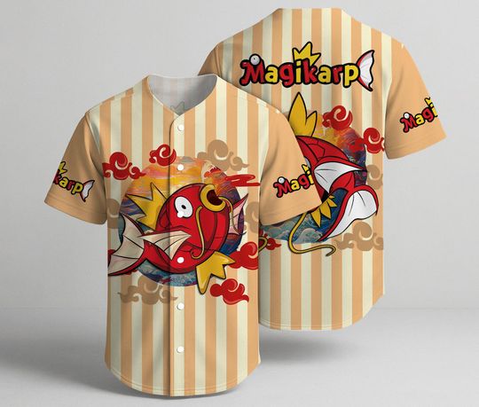 Discover Fish Baseball Jersey, Funny Red Fish Jersey Shirt, Retro Striped Button Up Summer Shirt, Cool Baseball Shirt Gift