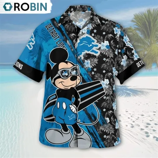 Discover Detroit Football Mickey Mouse Floral Short Sleeve Hawaiian Shirt