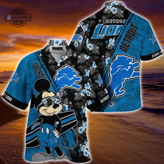 Discover Detroit football Summer Hawaiian Shirt Mickey And Floral For Sports Fans