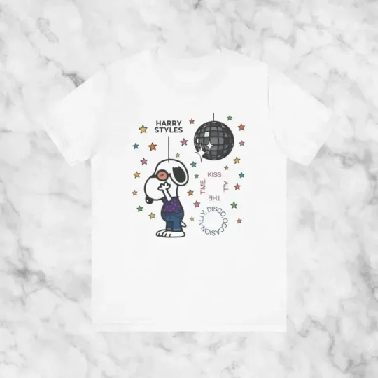 Discover Retro Kiss All The Time. Disco Occasionally Snoopy x HS White Shirt