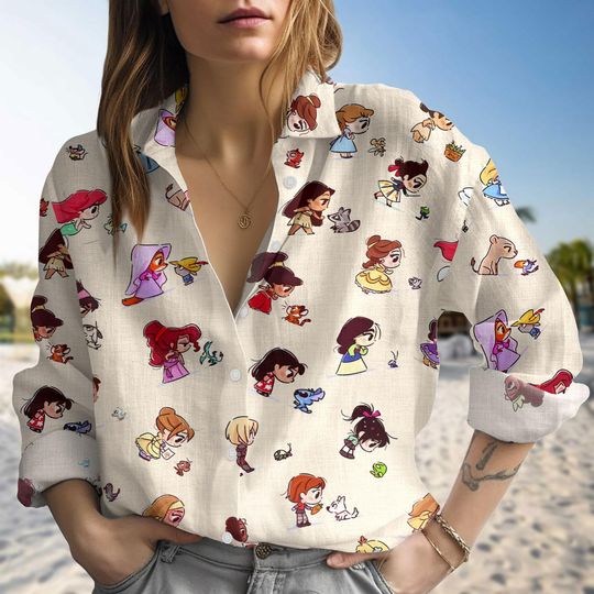 Discover Disney Princess Blouse Shirt, Cute Royal Princess Linen-look, Fairytale Blouse Shirt, Magic Kingdom Apparel, Princess Gift For Her