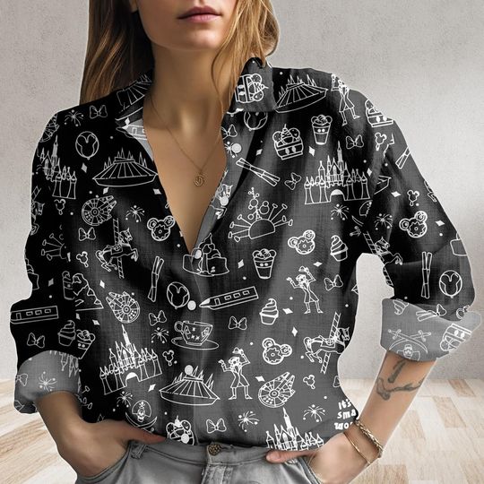 Discover Disney Parks Doodle Blouse Shirt, Magical Kingdom Shirt For Women, Disney Trip Shirt For Her, Disney World Trip Apparel
