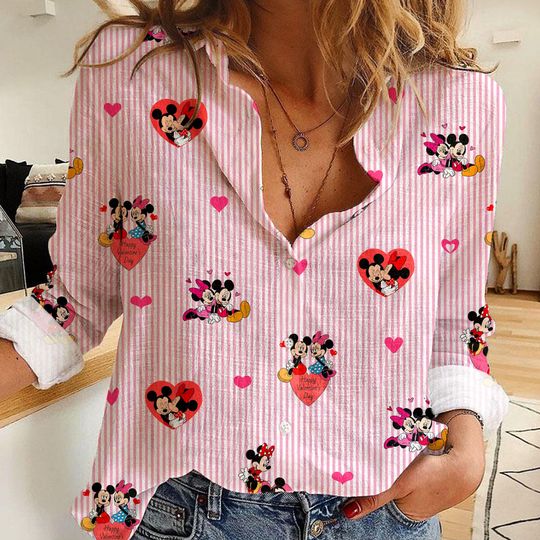 Discover Mickey Minnie Couple Valentine 2026 Women's Casual Shirt, Button Up Shirt, Disney Vintage Shirt
