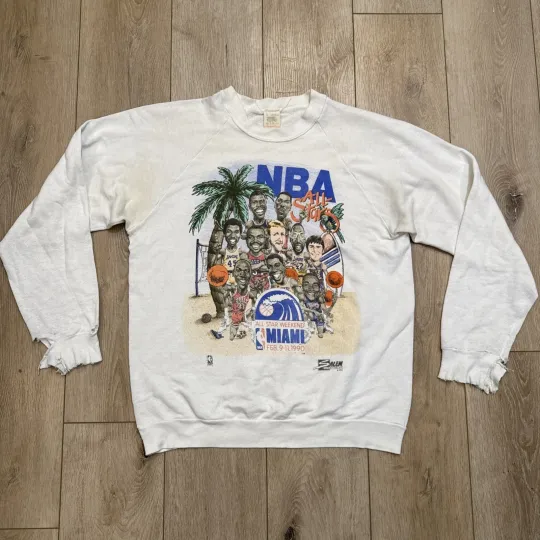Vintage 1990 Nba All Star Caricature Sweatshirt Salem Jordan Magic Bird Barkley