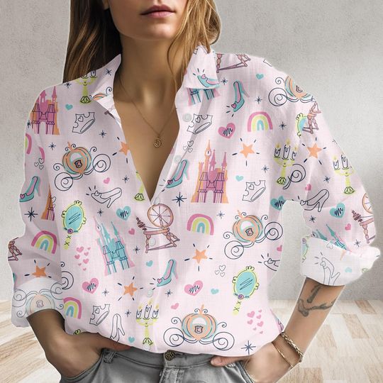 Discover Cinde Princess Blouse Shirt, Elegant Glass Slipper Women's Top, Magical Carriage Silk Fashion, Disney Princess Office To Park Appa