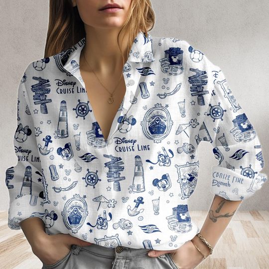 Discover Disney Cruise Blouse Shirt, Nautical Mickey & Friends Women Shirt, Sailor Minnie Mouse Shirt For Her, Disney Cruise Line Outfit
