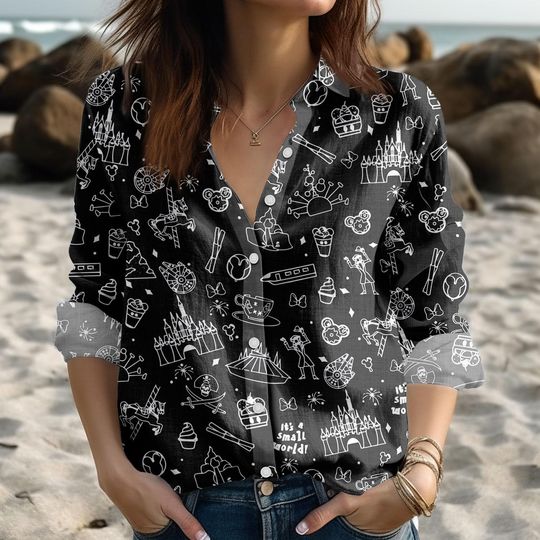 Discover Disney Parks Doodle Blouse Shirt, Magical Kingdom Shirt For Women, Disney Trip Shirt For Her, Disney World Trip Apparel