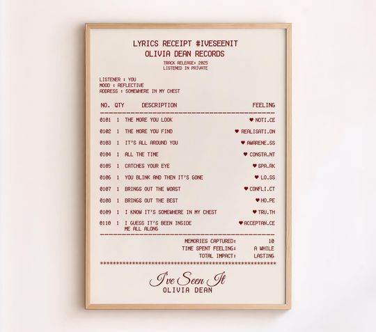 Discover Ive Seen It Lyrics Print  Retro Receipt Style Typography Wall Art (Digital Download)