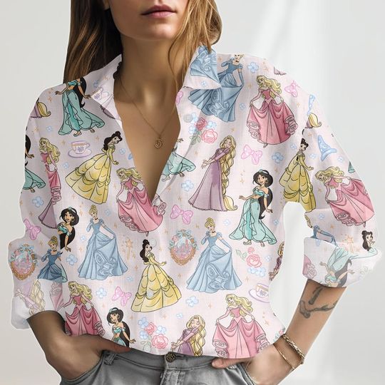 Discover Disney Princess 2026 Linen-Look Shirt, Rapunzel Cinde Belle Princess Women Shirt, WDW Girl Trip 2026 Blouse Shirt, Magic Kingdom