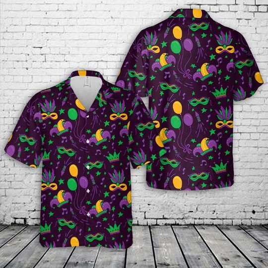 Discover Mardi Gras Seamless Hawaiian Shirt Mardi Gras  Summer Vibe Tropical Hawaiian Shirt, Short Sleeve Button Down Shirt, Funny Aloha Shirt