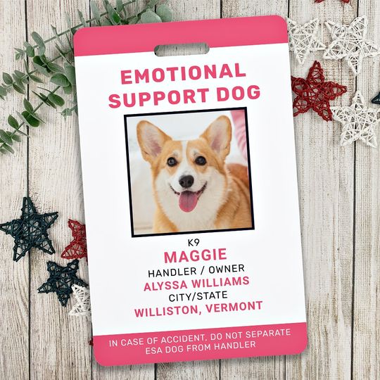 Crachá Dog de suporte emocional ID personalizado Pet Phot