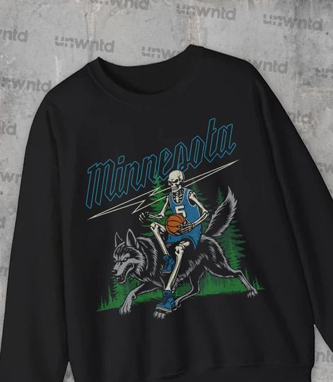 Discover Minnesota Basketball Skeleton Graphic Sweatshirt: Vintage Timberwolves Crewneck