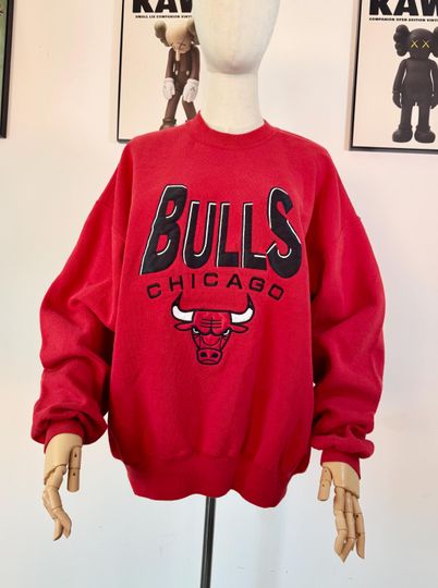 Vintage 90s Chicago Bulls NBA Sweatshirt Chalk Line Hiphop Red Sweater
