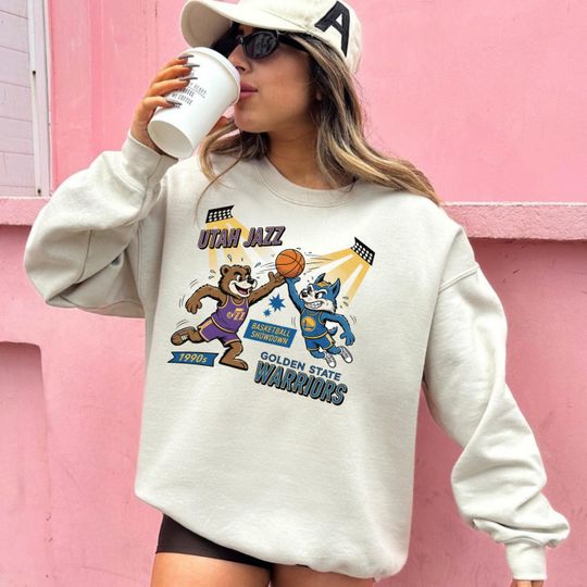 Discover Funny Jazz vs Warriors NBA Cartoon T-Shirt | Retro Basketball Fan Tee