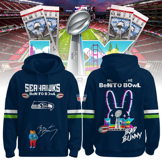 Sea.Hawk Super B.owl x Bad Bunny Hoodie 2026 N.F.L Hoodie Navy