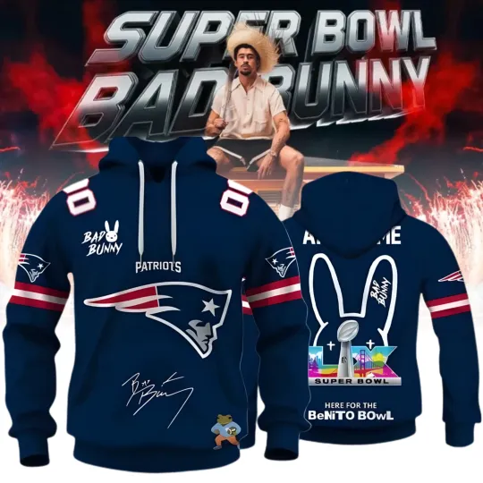 New England Pa.triotss Super B.owl x Bad Bunny Hoodie 2026 N.F.L Hoodie Navy