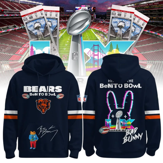 Discover Bearss Super B.owl x Bad Bunny Hoodie 2026 N.F.L Salute to Service Hoodie Navy