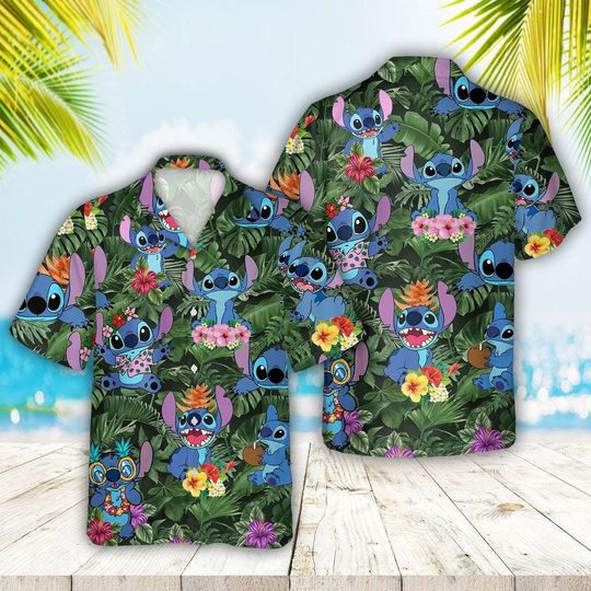 Discover Stitch Summer Vibe Tropical Hawaiian Shirt, Stitch Lover Shirt, Stitch Short Sleeve Button Down Shirt ,Aloha Summer Beach Shirt