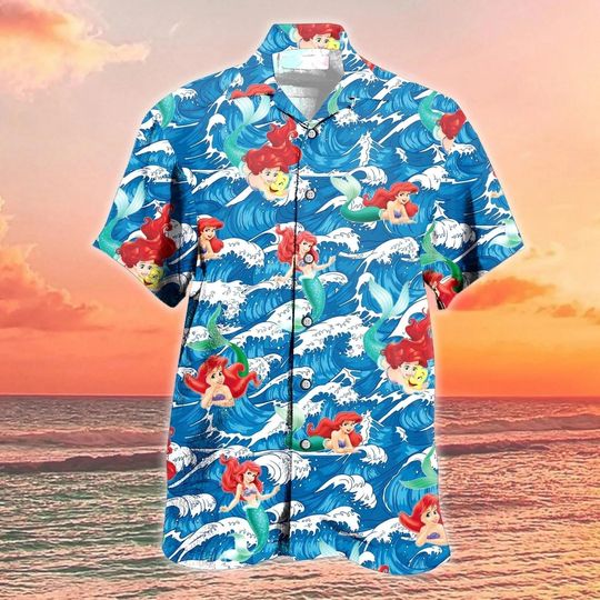 Discover The Little Mermaid Swimming In The Sea Summer Vibe Tropical Hawaiian Shirt, Mermaid Lover Shirt, Short Sleeve Button Down Shirt
