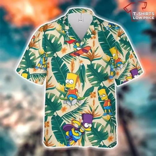 The Simpsons Summer Vibe Tropical Hawaiian Shirt, The Simpsons Shirt, Short Sleeve Button Down Shirt, Aloha Summer Beach Shirt