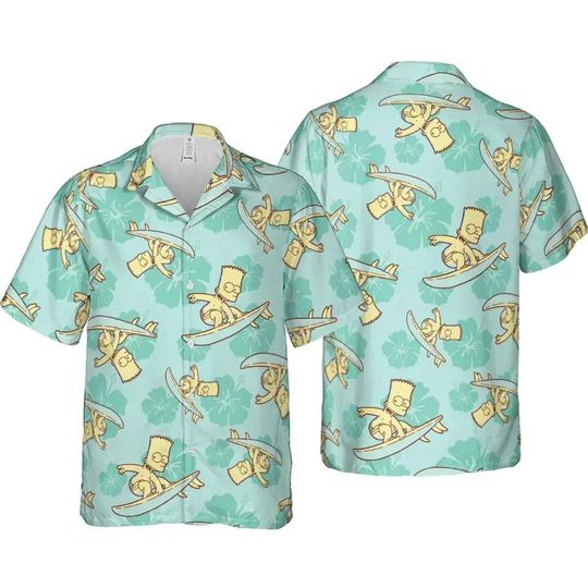 Discover The Simpsons Summer Vibe Tropical Hawaiian Shirt, The Simpsons Surfing Shirt, Short Sleeve Button Down Shirt ,Aloha Summer Beach Shirt