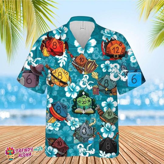 DnD Dice Hawaiian Shirt, Roleplaying Game Shirt, Dungeons And Dragons Shirt, Short Sleeve Button Down Shirt Outfit, Aloha Summer Beach Shirt