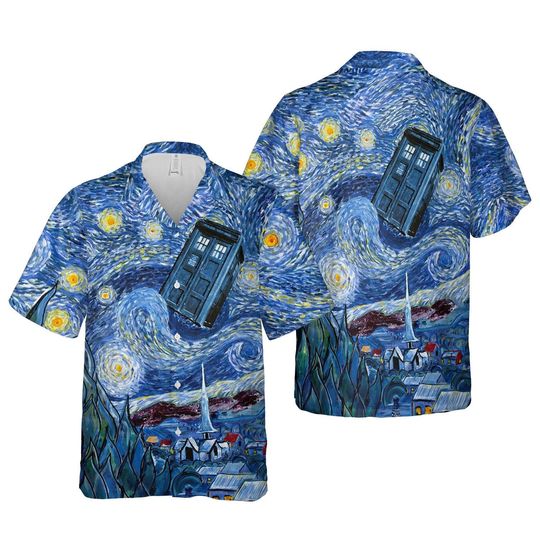 Painting Starry Night Doctor Who Hawaiian Shirt, Night Doctor Button Down Shirt, Short Sleeve Button Down Shirt, Aloha Summer Beach Shirt