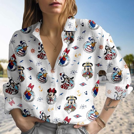Discover Disney Mickey And Co Cruise Blouse Shirt, Mickey And Minnie Cruising Women Shirt, Disney Vacation Casual Shirt, Disneyland Gift