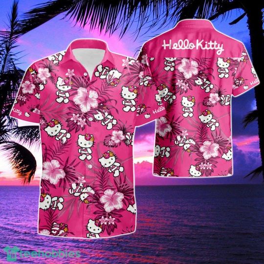 Hello Kitty Summer Vibe Tropical Hawaiian Shirt, Hello Kitty Lover Shirt, Short Sleeve Button Down Shirt, Aloha Summer Beach Shirt